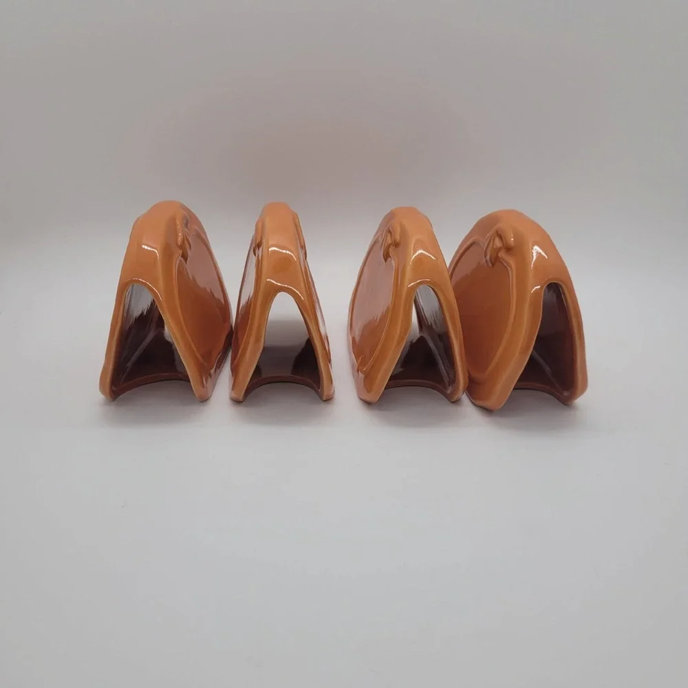 Set of 4 Orange Ceramic Pumpkin Napkin or Place Holders Fall Thanksgiving Decor